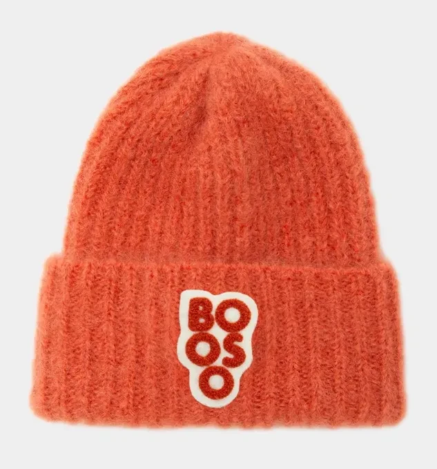 Beżowo-ceglasta czapka BOOSO FLUFF BEANIE terra – czapka z moheru z naszywką BOOSO