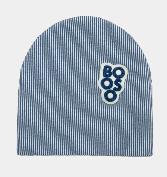 Beżowo-niebieska czapka BOOSO STRIPE RIBBING BEANIE WINTER – podwójna czapka w prążki dla dzieci