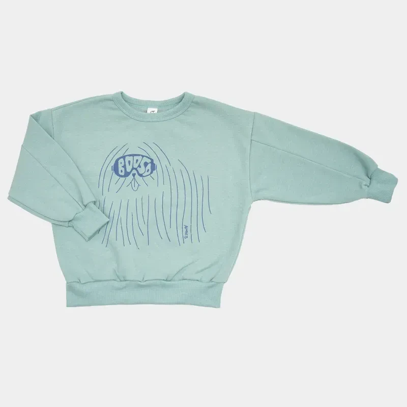Bluza ocieplana 104 WARM SWEATSHIRT DOG PRINT MINT booso dziecięca miętowa