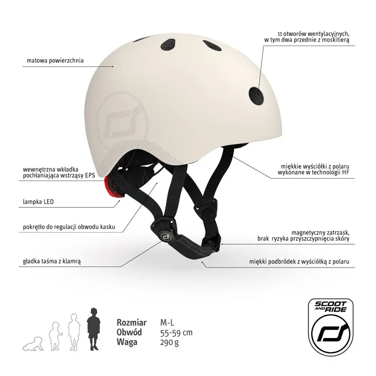 Kask SCOOT&RIDE M-L Ash z lampką LED i 11 otworami wentylacyjnymi
