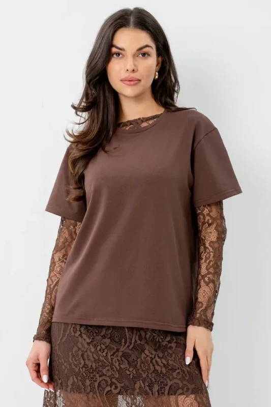 Brązowy T-shirt damski LOOKS WE LOVE BOPOCO