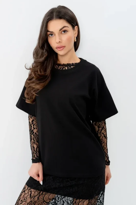 Czarny T-shirt damski LOOKS WE LOVE BOPOCO