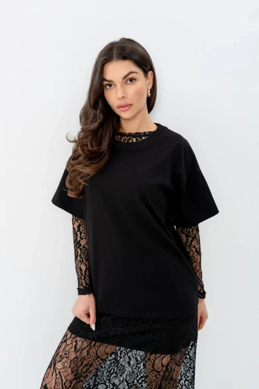 Oversize T-shirt damski BOPOCO w klasycznej czerni