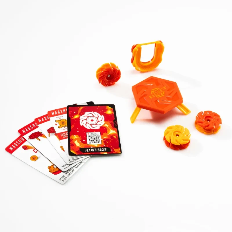 Elementy zestawu MagShuto Ognisty Startowy Fat Brain Toy Co.