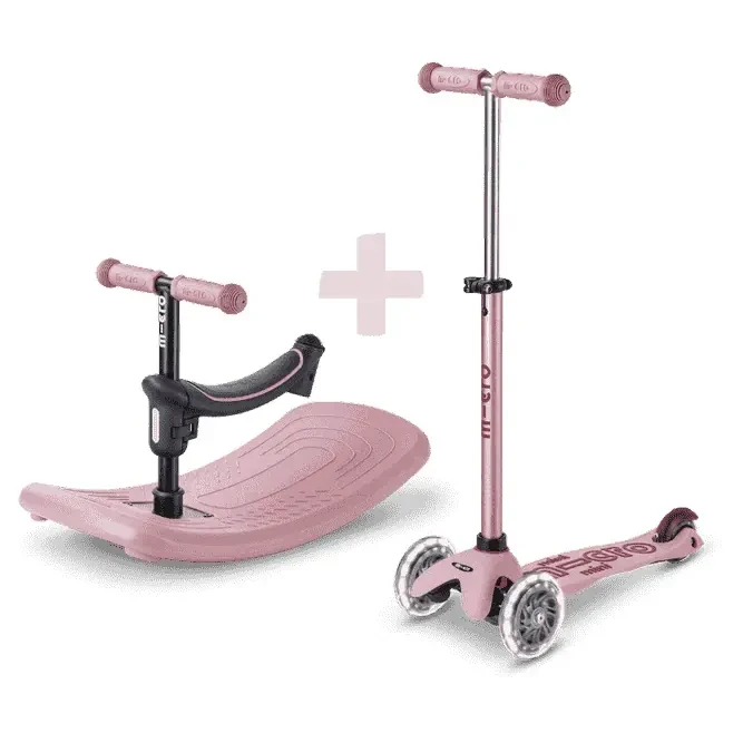 Mini Micro Deluxe Rock & Go LED Dusty Rose hulajnoga-bujak 6w1 dla dzieci