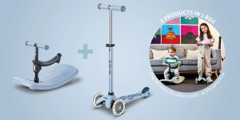Dwójka dzieci bawi się jednocześnie Mini Micro Rock & Go Ocean Slate