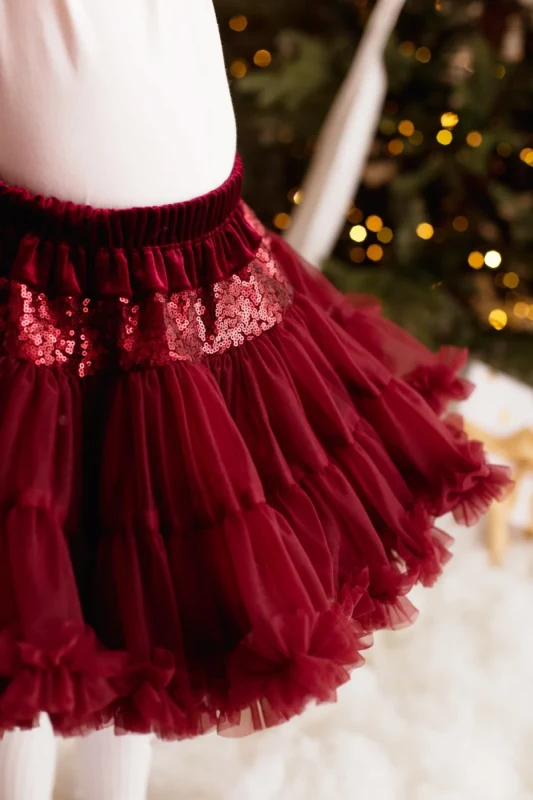 Spódnica PettiSkirt BORDO z cekinami – Manufaktura Falbanek