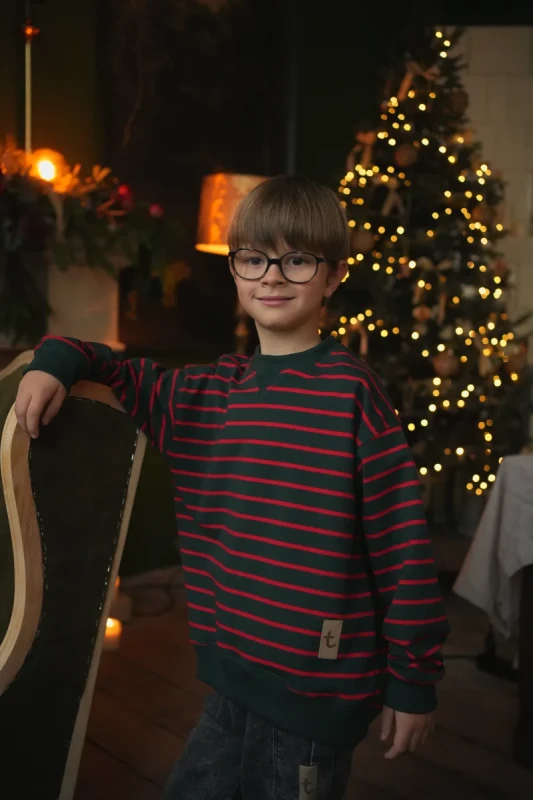 Bluza OVER Christmas Zielono-Czerwona TUSS | Dziecięca Bluza w Paski
