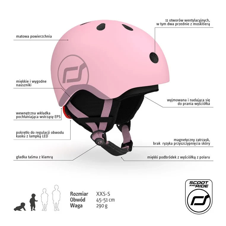 lekki kask narciarski z lampką LED Scoot and Ride