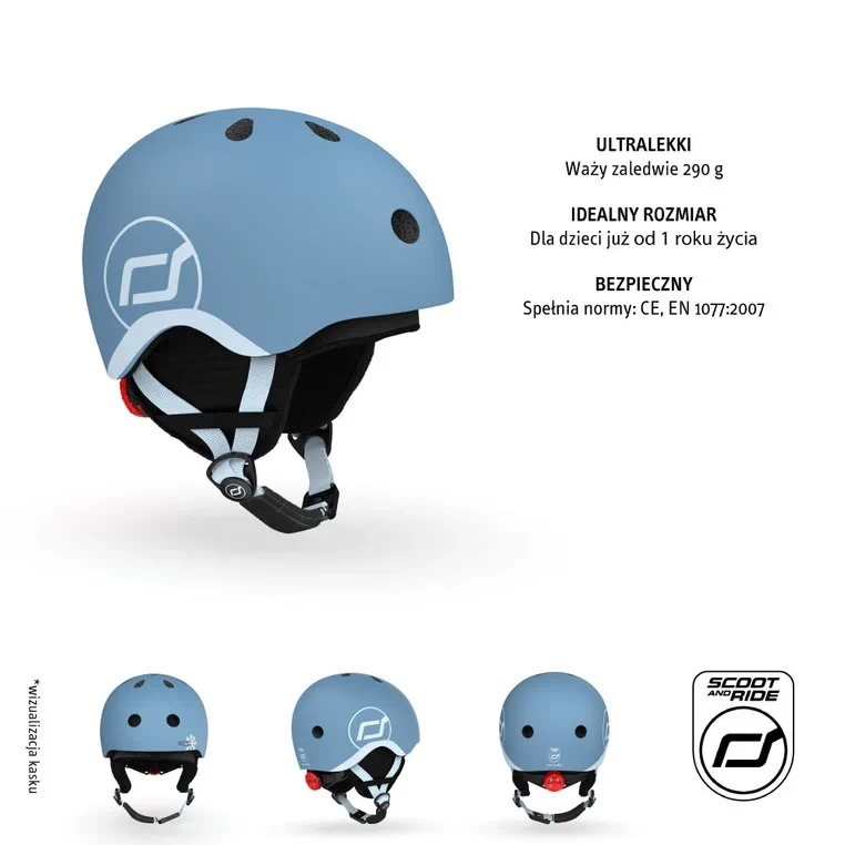 lekki kask narciarski z lampką LED Scoot and Ride Steel
