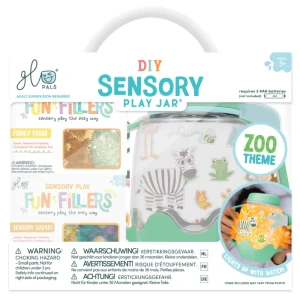 ZOO Zestaw sensoryczny DIY, świecący słoik z brokatami i figurkami Fun Fillers + naklejki gratis 3 lata+ Glo Pals