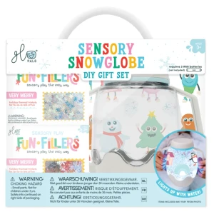 ŚNIEŻNY Zestaw sensoryczny DIY, świecący słoik z brokatami i figurkami Fun Fillers + naklejki gratis ZIMA WINTER 3 lata+ Glo Pals