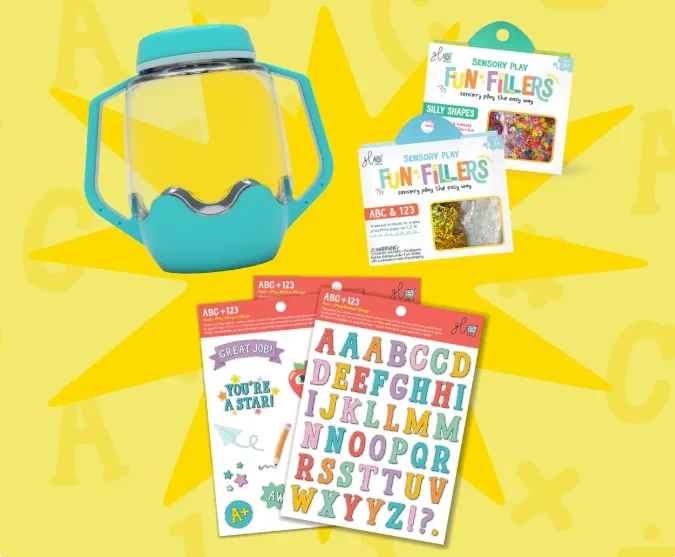 ABC Zestaw Sensoryczny DIY – Świecący Słoik + Fun Fillers i Naklejki | Glo Pals 3+