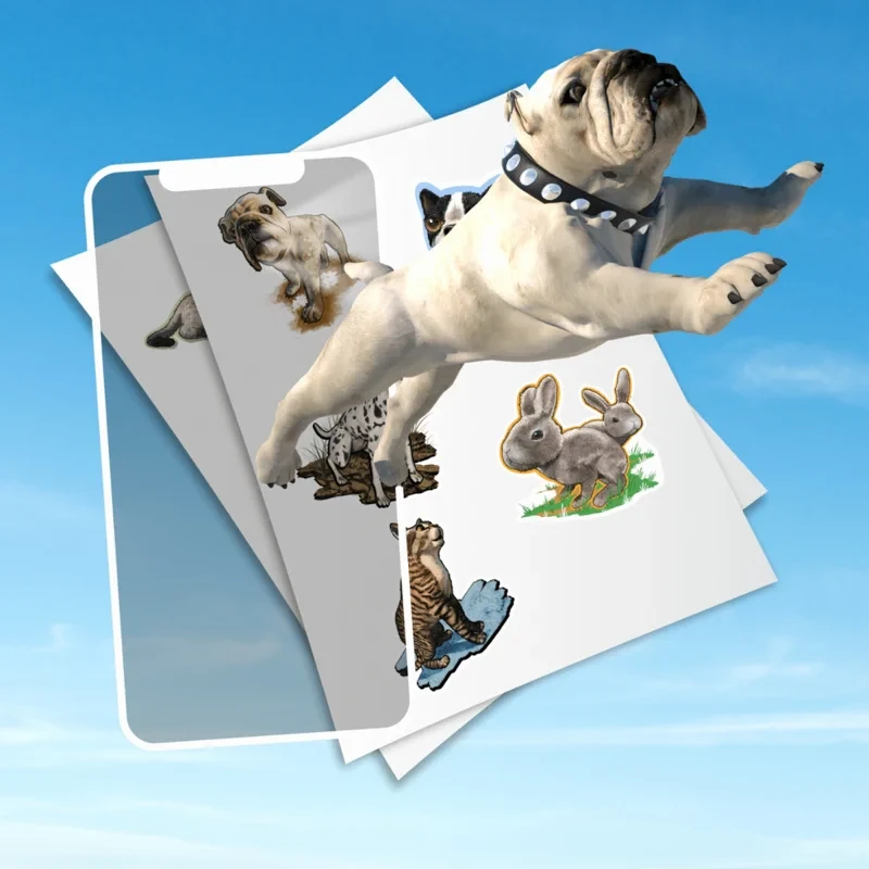Dziecko bawi się naklejkami AR Pet Party