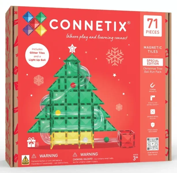 Klocki magnetyczne CONNETIX Christmas Tree Ball Run 71 elementów – zestaw świąteczny