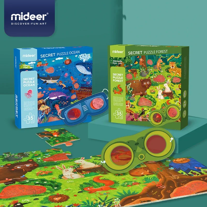 Sekretne Puzzle z Okularami 3D – Las 35 el. 3+ | Mideer MD3096