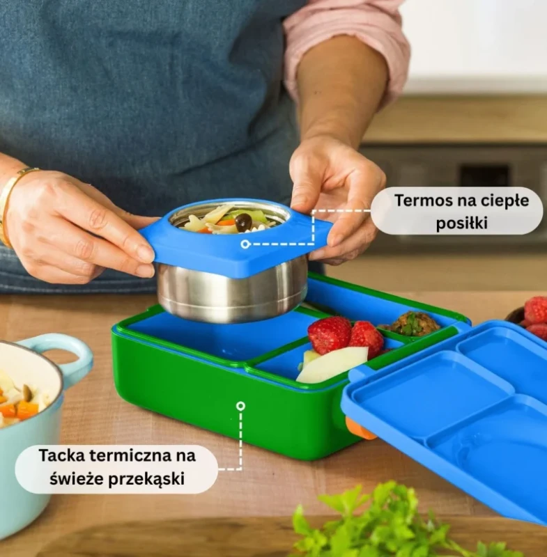 Lunchbox OmieBox Monster Blue na ciepłe i zimne posiłki