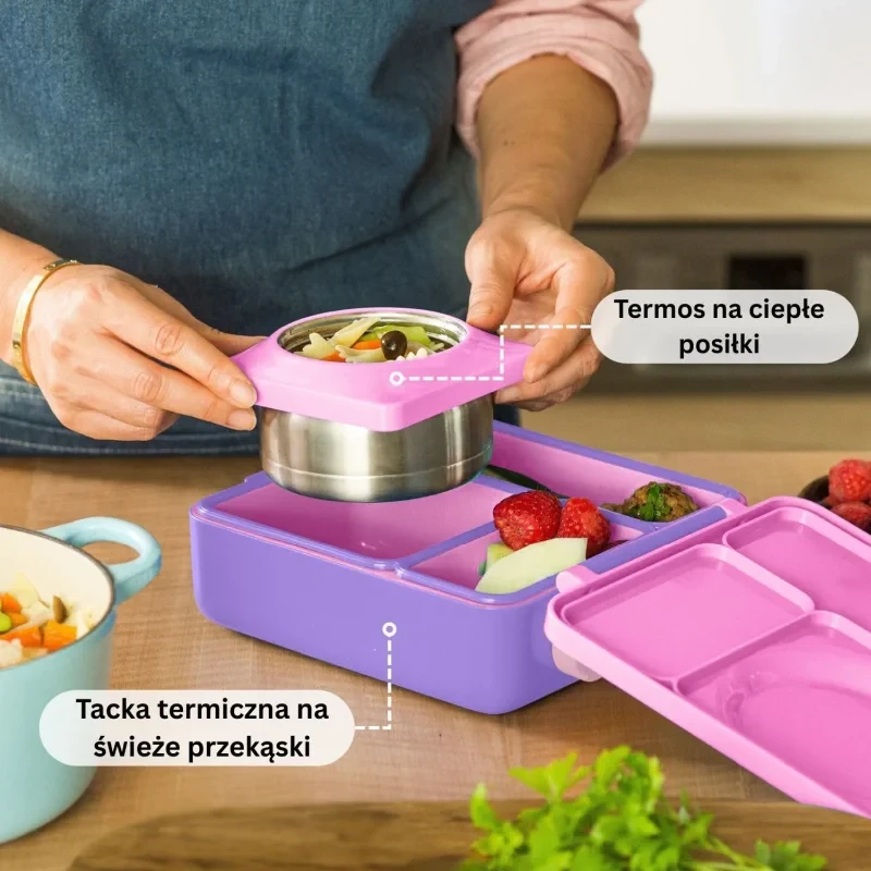 Szczelny lunchbox OmieBox Unicorn Pink dla dzieci do szkoły