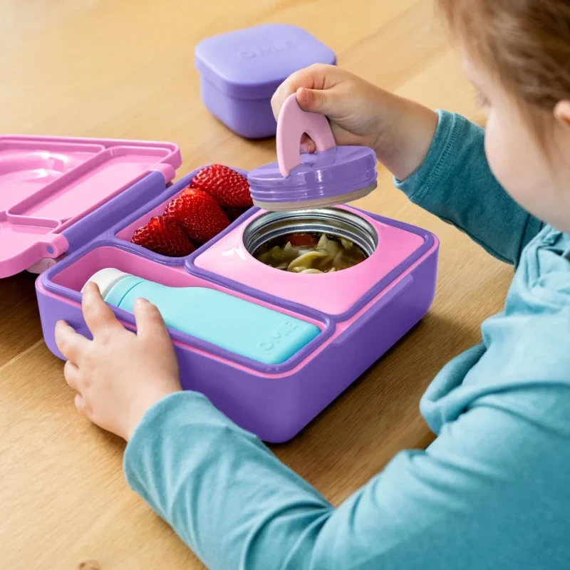 Różowo-fioletowy OmieBox Unicorn Pink z wyjmowanym termosem