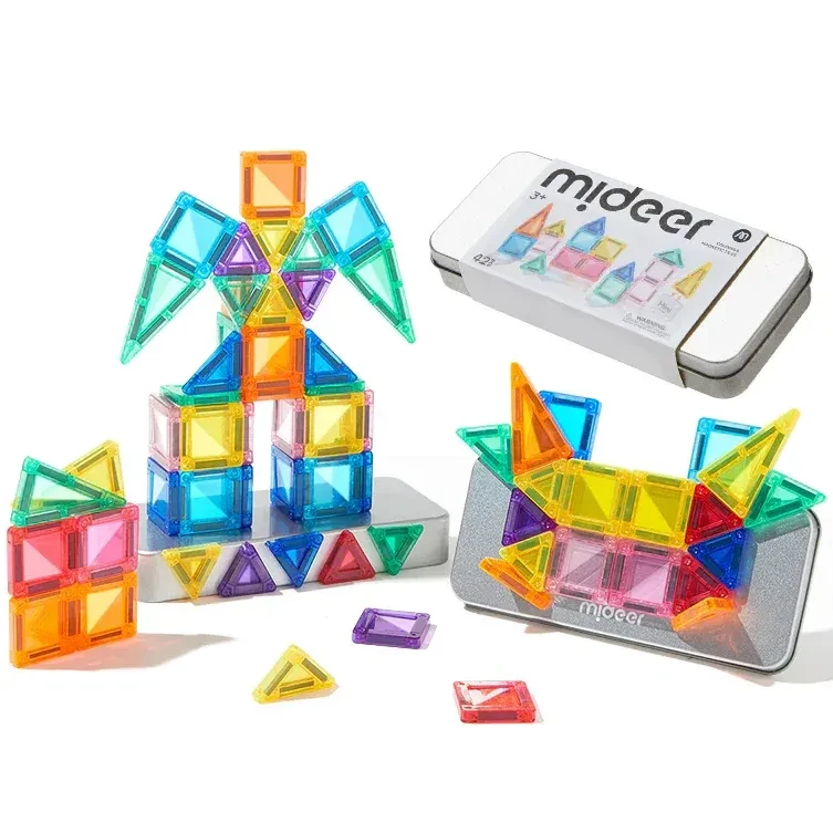 Mini zestaw klocków magnetycznych Mideer 42 elementy w metalowym pudełku