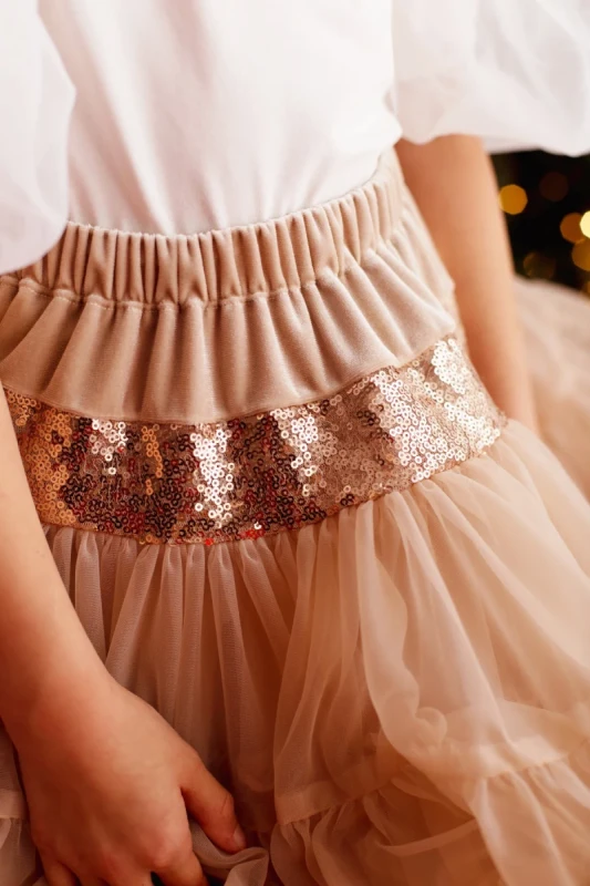 Spódnica PettiSkirt CAPPUCINO z cekinami Manufaktura Falbanek