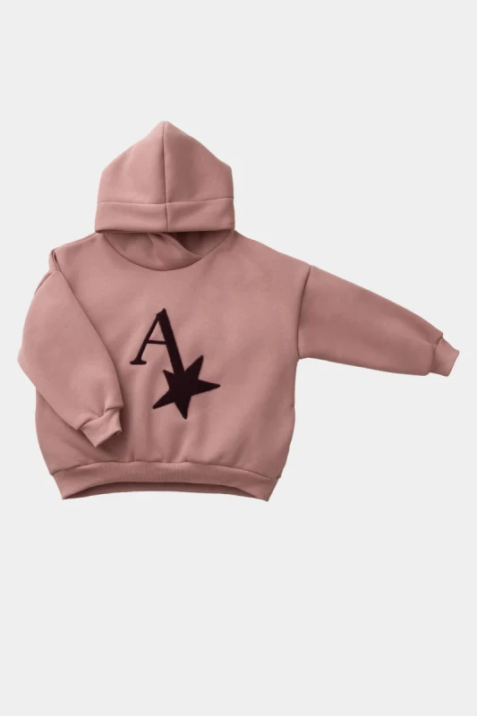 Bluza dziecięca 112 WIDE PINK HOODIE chenille BOOSO z kapturem i dużym haftem