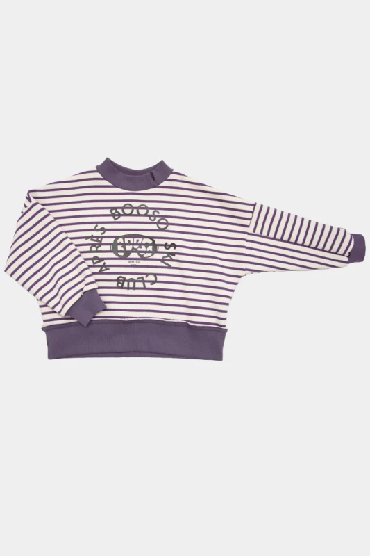 Bluza dziecięca 116 STRIPED SWEATSHIRT PURPLE BOOSO w paski z dużym printem