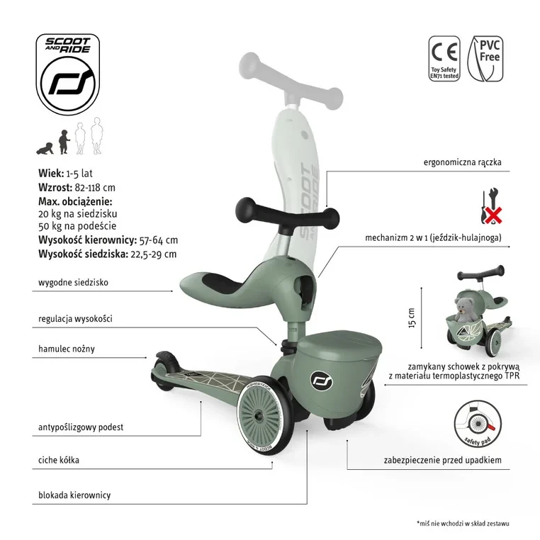 Hulajnoga balansowa Scoot&Ride z siedziskiem i schowkiem