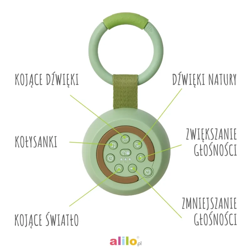 kompaktowy odtwarzacz MP3 Alilo z uchwytem i dźwiękami natury