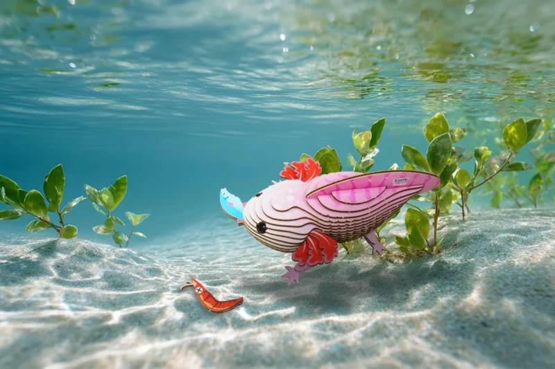 Aksolotl Eugy model 3D z recyklingowanego kartonu