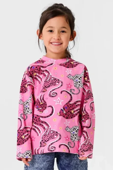 Longsleeve dziecięcy z kotami Hey Popinjay różowy