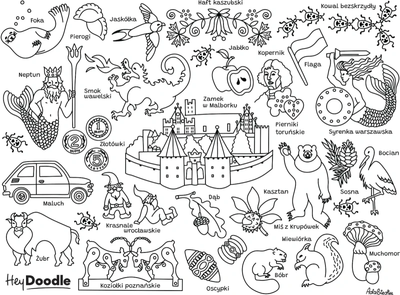 duża mata silikonowa do kolorowania A3 symbole Polski HeyDoodle