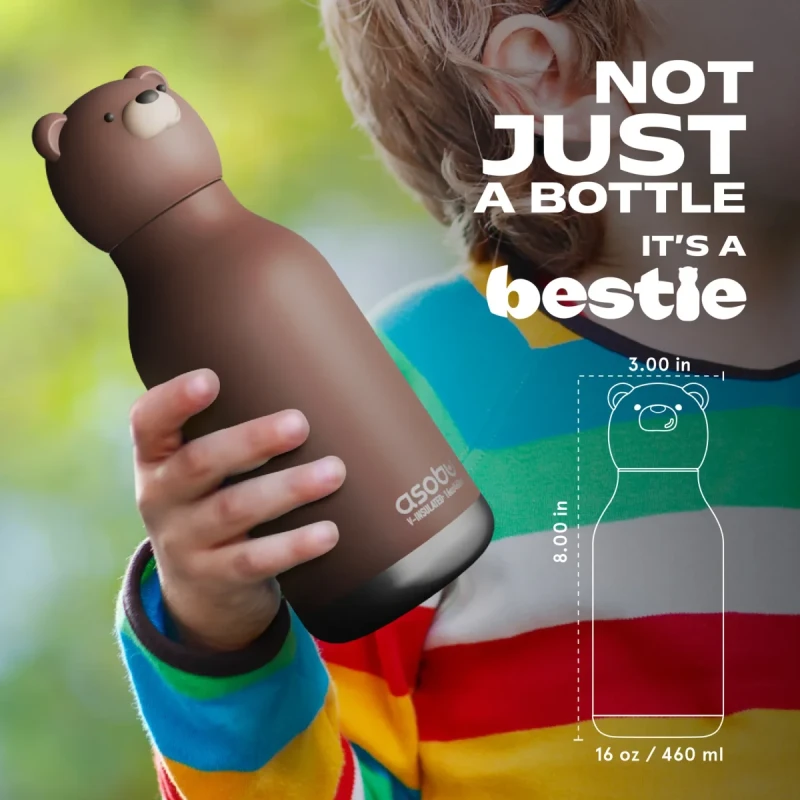 Butelka termiczna ze słomką Asobu Bestie Brązowy Niedźwiedź 460 ml