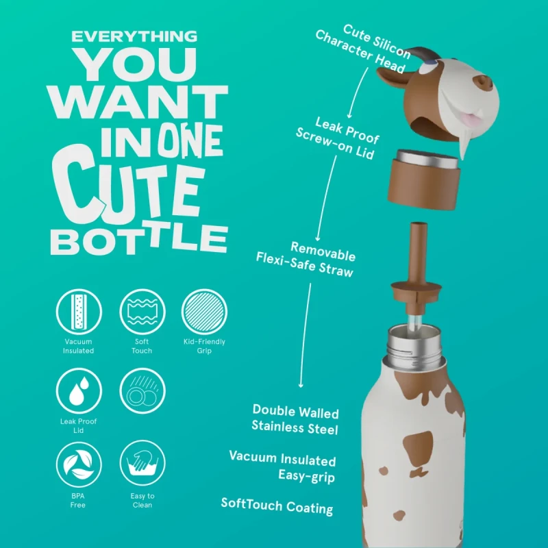 Butelka termiczna ze słomką Asobu Bestie Koza 460 ml
