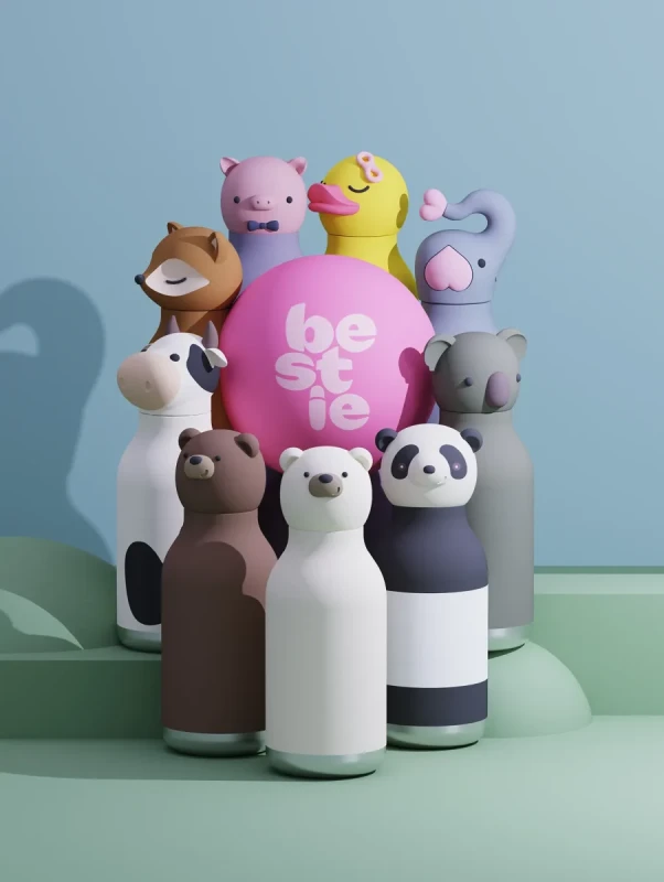 Butelka termiczna dla dzieci Asobu Bestie panda biało czarna