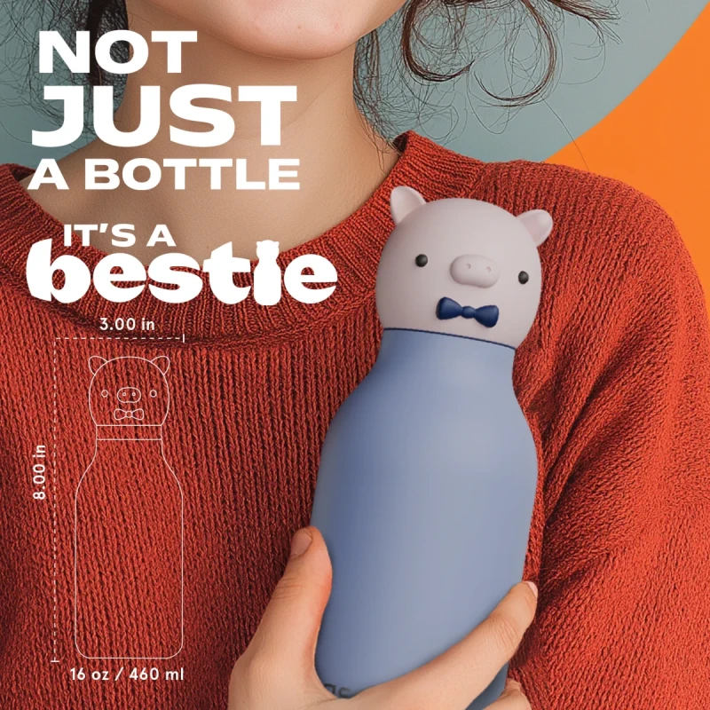 Butelka termiczna ze słomką Asobu Bestie Świnka 460 ml