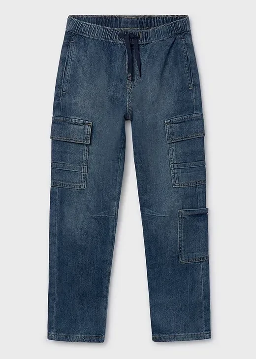 Spodnie jeansowe cargo dla chłopca Mayoral – niebieski denim