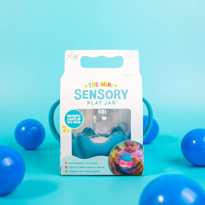 Mini słoik sensoryczny Glo Pals niebieski zabawka sensoryczna dla dzieci 18 miesięcy