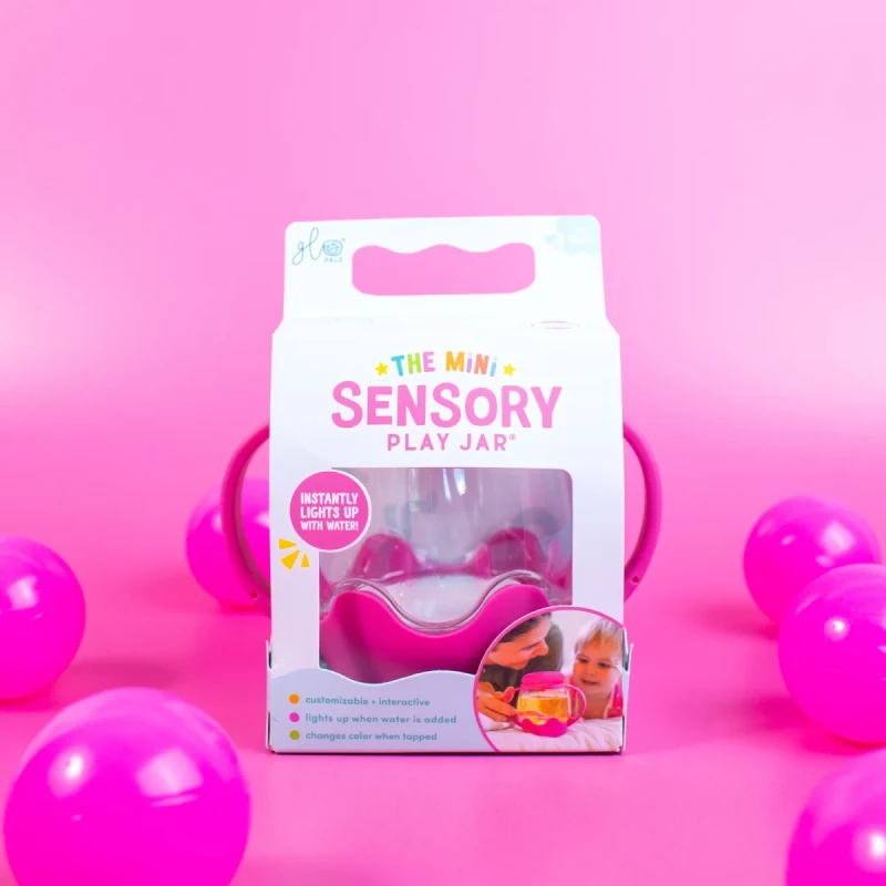 Mini słoik sensoryczny Glo Pals różowy zabawka sensoryczna dla dzieci 18 miesięcy