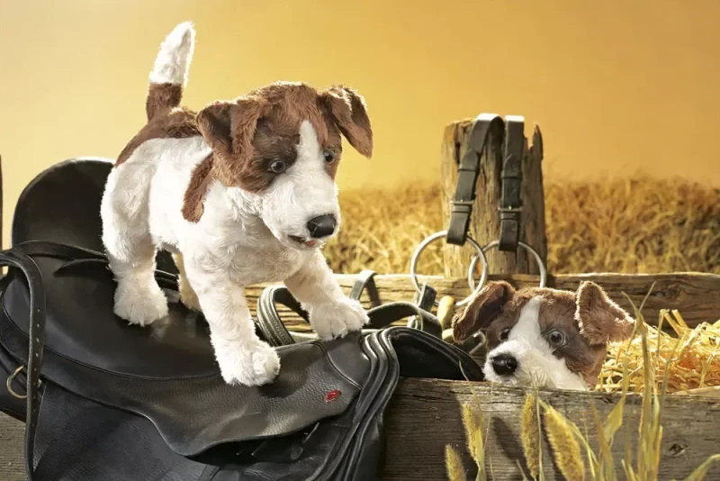 pacynka jack russell terrier w scenerii farmy