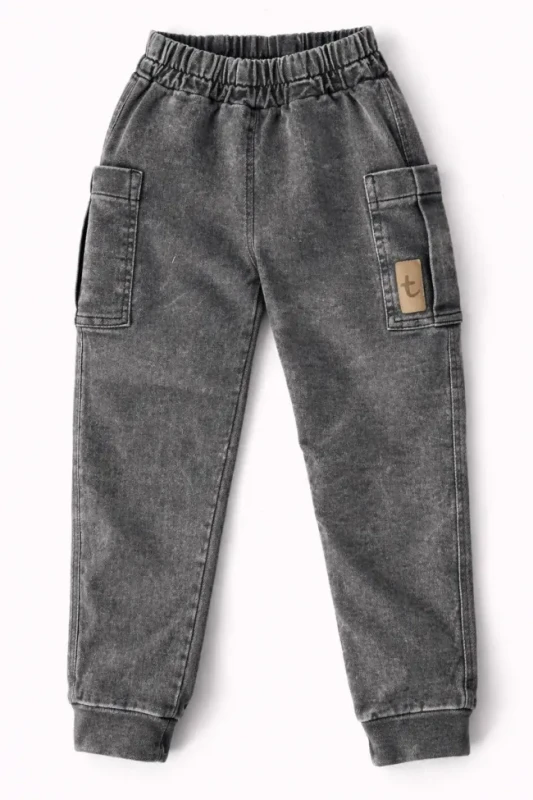Spodnie jeans cargo dziecięce TUSS light grey 92% bawełna 8% elastan
