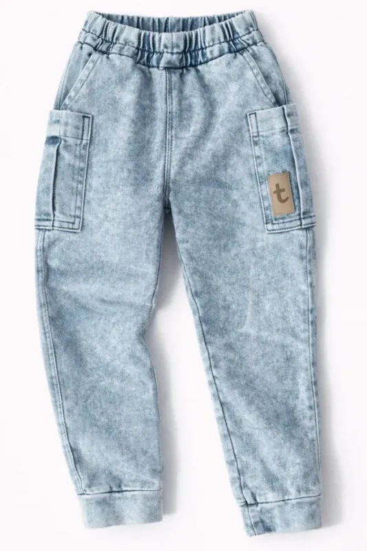 Spodnie jeans cargo dziecięce TUSS light blue 92% bawełna 8% elastan