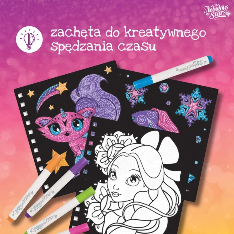 Kolorowanka sensoryczna z czarnymi aksamitnymi kartkami Nebulous Stars