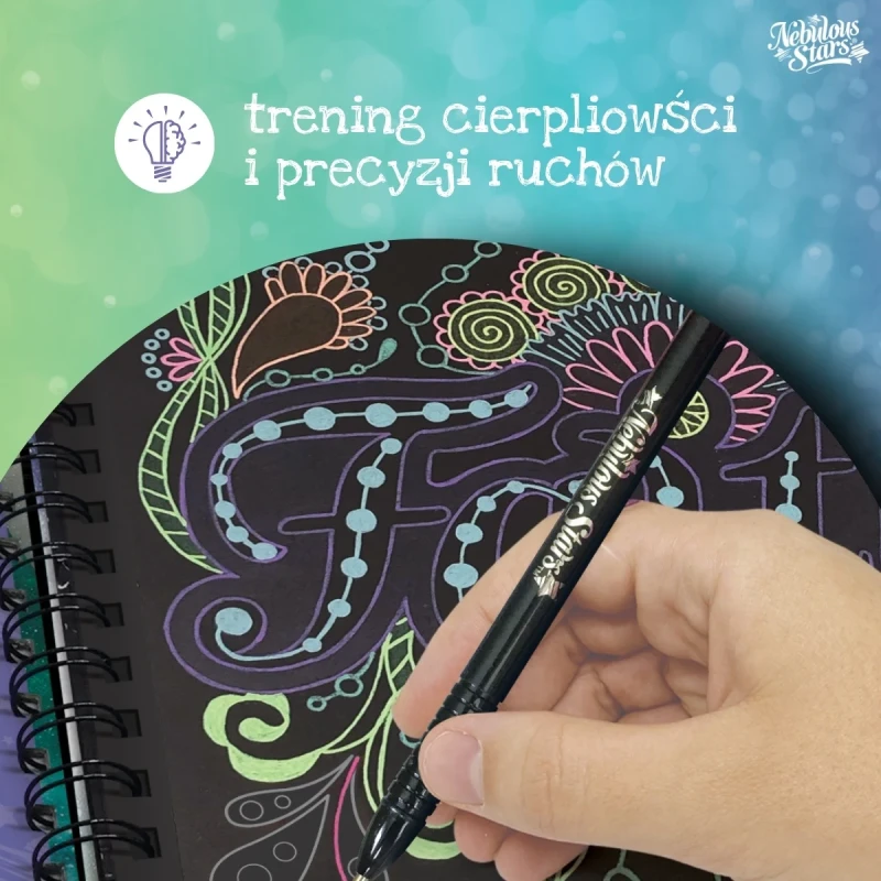 Kolorowanka Nebulous Stars na czarnych stronach – rozwój precyzji i koncentracji u dziecka