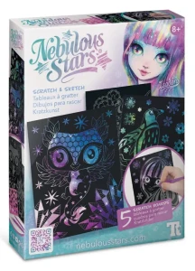 Zdrapywanki dla dzieci 5 szt. z rysikiem i szablonami 21 szt. Metaliczne kolory Isadora 8 lat+ Nebulous Stars 11028