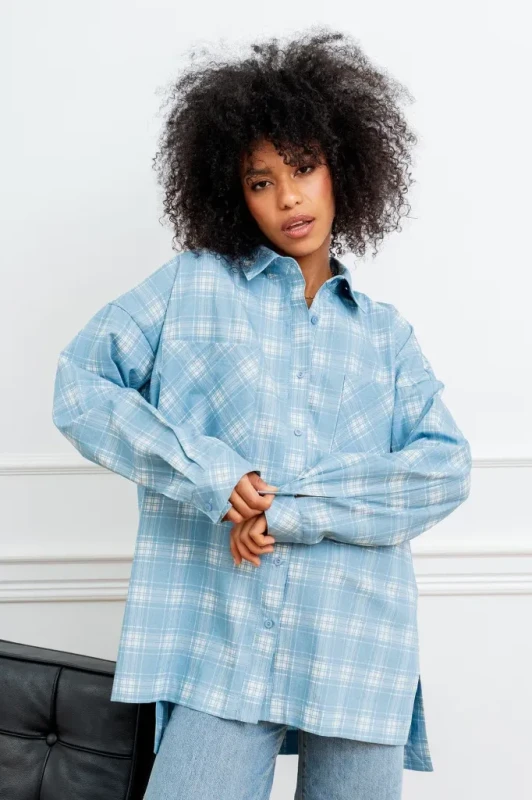 Koszula damska DEBORA błękitna Bopoco oversize 100% bawełna stylizacja casual