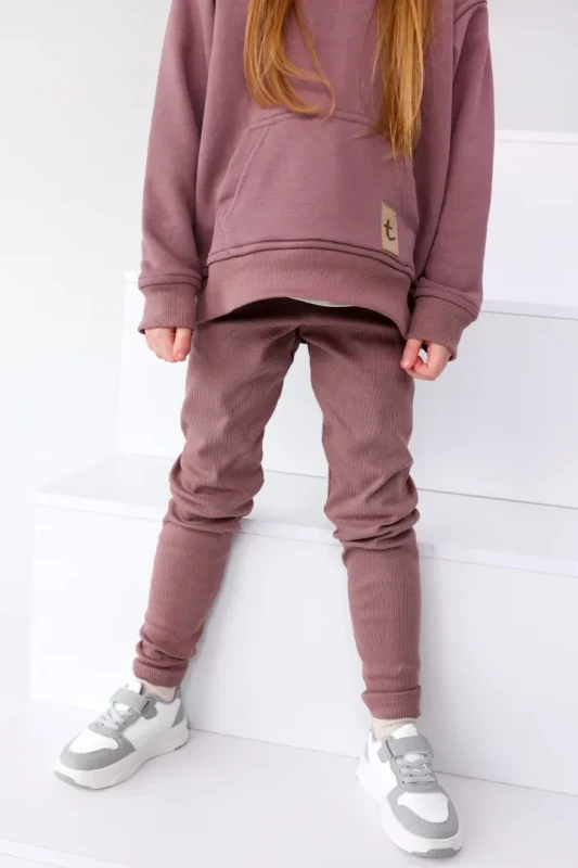 legginsy dziecięce TUSS rib brudny róż prążkowane