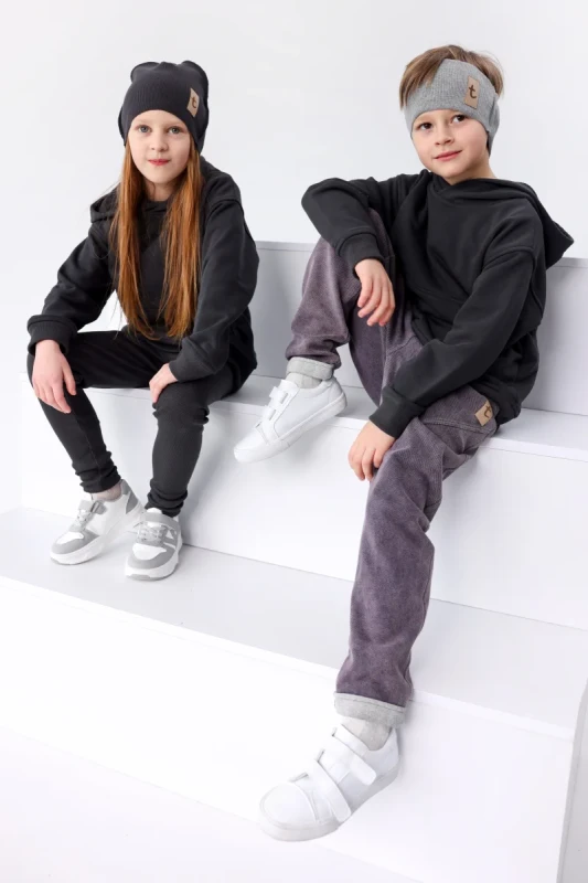Legginsy dziecięce TUSS Rib grafitowe – prążkowane