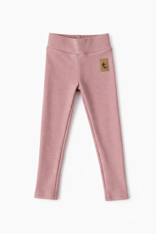 legginsy dziecięce TUSS rib pudrowy róż prążkowane