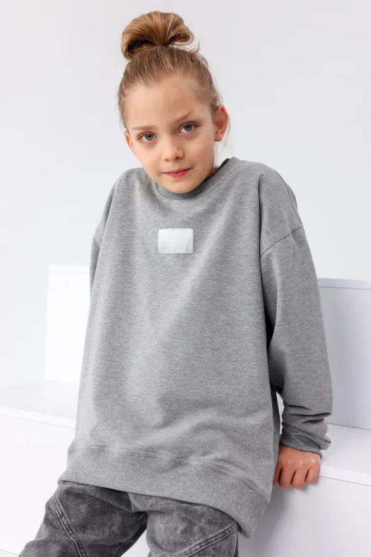 Bluza Over Szary Melanż – Bawełniana Bluza Dziecięca TUSS